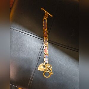 VintageJuicy Coutureold Tone Charm Bracelet with Multicolor Ribbon Bling Charms